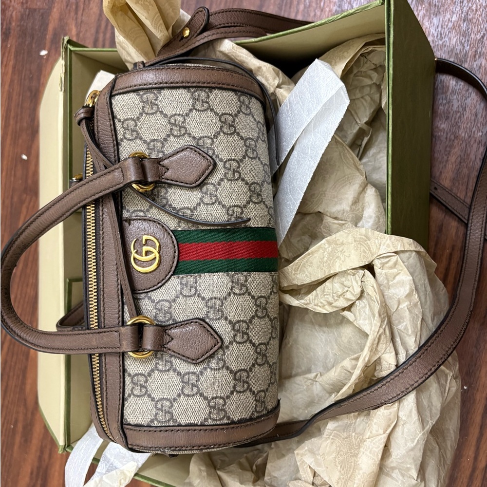 Authentic Gucci Monogram Canvas and Leather Handbag